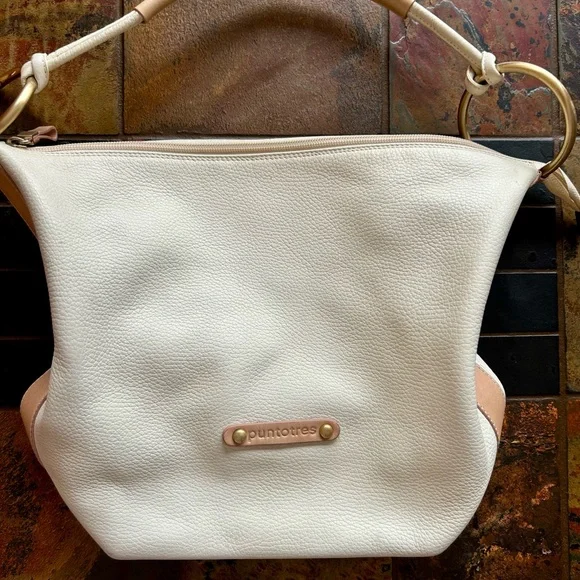 Cream Crescent Shoulder Bag with Minimalist Design. Made in Spain. - Picture 4 of 7